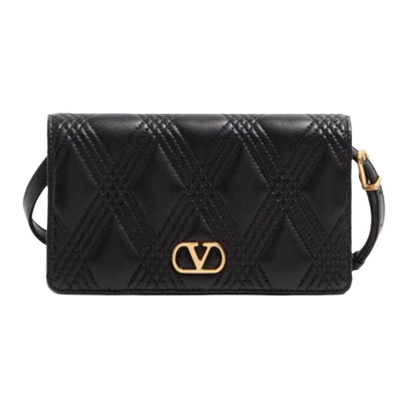 

Valentino Миниатюрная женская сумка через плечо из овчины черная