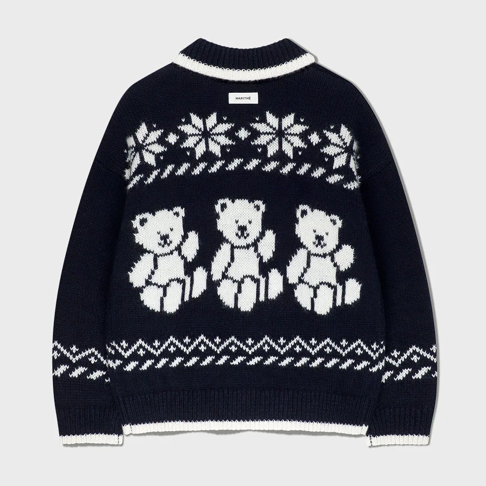 Детский кардиган с вязаным воротником Nordic Bear, тёмно-синий, от Marithé Kids — фото 3
