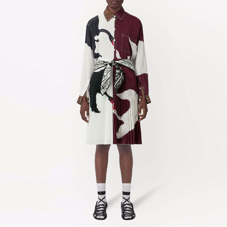 Юбка женская Burberry, длинная, белый/бордовая — фото 2