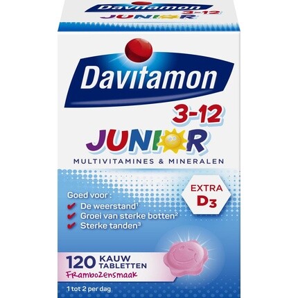 

Жевательные витамины Davitamon Junior 3+ — мультивитамины для детей — малина — 120 штук