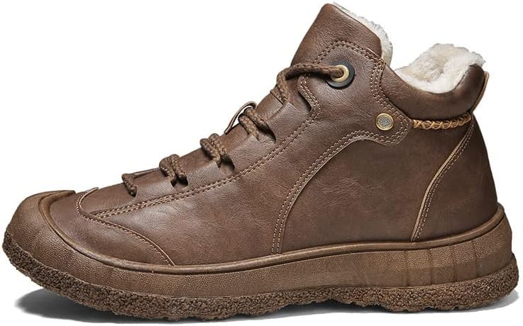 

Мужские зимние ботинки ELSHTIDE с меховой подкладкой, водонепроницаемые кожаные сапоги до щиколотки, ботинки на шнуровке, противоскользящие походные ботинки, коричневый