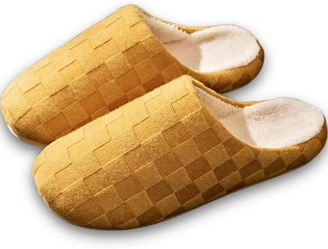

Пушистые клетчатые тапочки с эффектом памяти, уютные и комфортные, теплые мягкие плюшевые шлепанцы, противоскользящие, для дома и улицы, для женщин и мужчин Auraglor, желтый