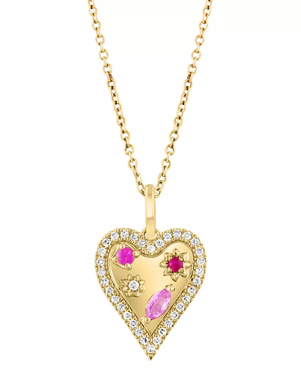 

Ожерелье с подвеской в форме сердца Effy с розовым сапфиром (1/8 карата, tw), рубиновым акцентом и бриллиантом (1/6 карата, tw) длиной 18 дюймов из 14-каратного золота Effy Collection, gold