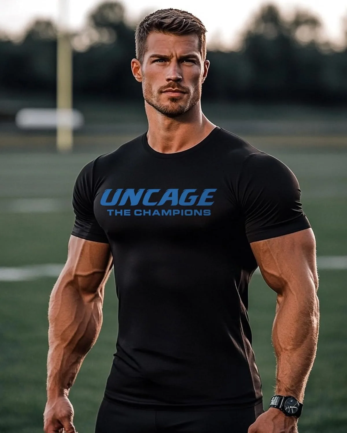 Футболка UNCAGE The Champions для мужчин - мотивационная футболка с принтом для повседневной носки и спортзала Generic, черный — фото 2