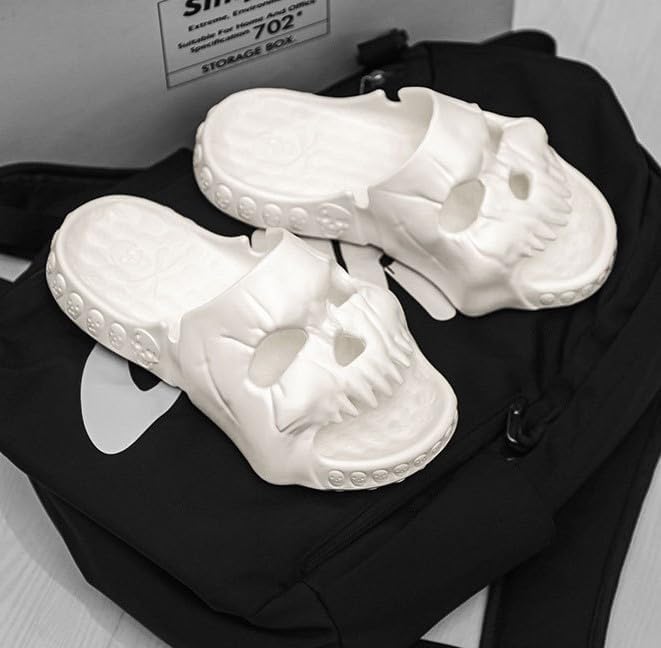 FSwinder Skull Ghost Slides, спортивные сандалии, противоскользящие облачные тапочки для мужчин и женщин, удобные домашние туфли с открытым носком, домашние туфли для открытого пальца, Хэллоуин Skull Slides, толстые мягкие туфли для душа, белый — фото 3