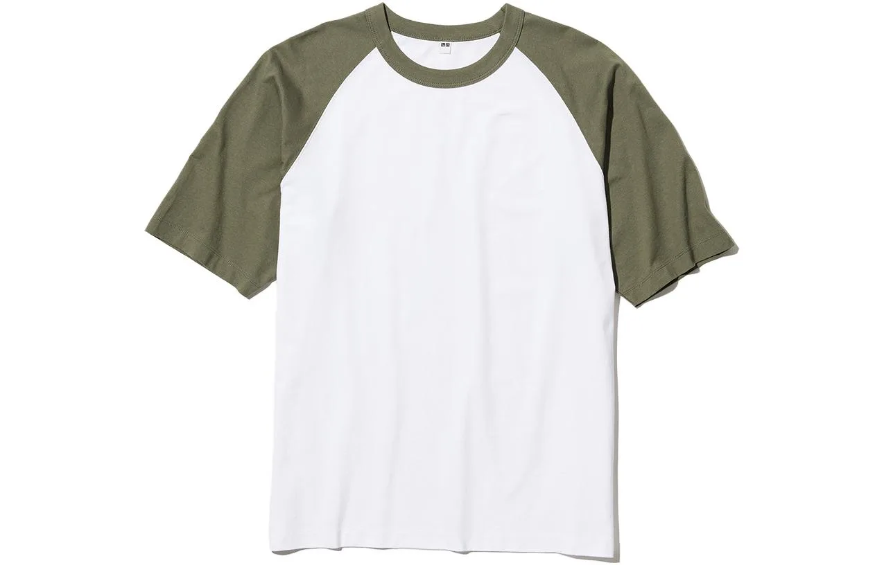 UNIQLO Футболка мужская оливковая с круглым вырезом умеренного прямого кроя