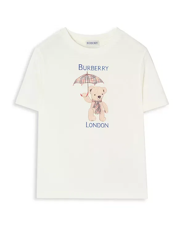 Детская футболка с принтом London Bear Cotton Tee Burberry, Chalk White