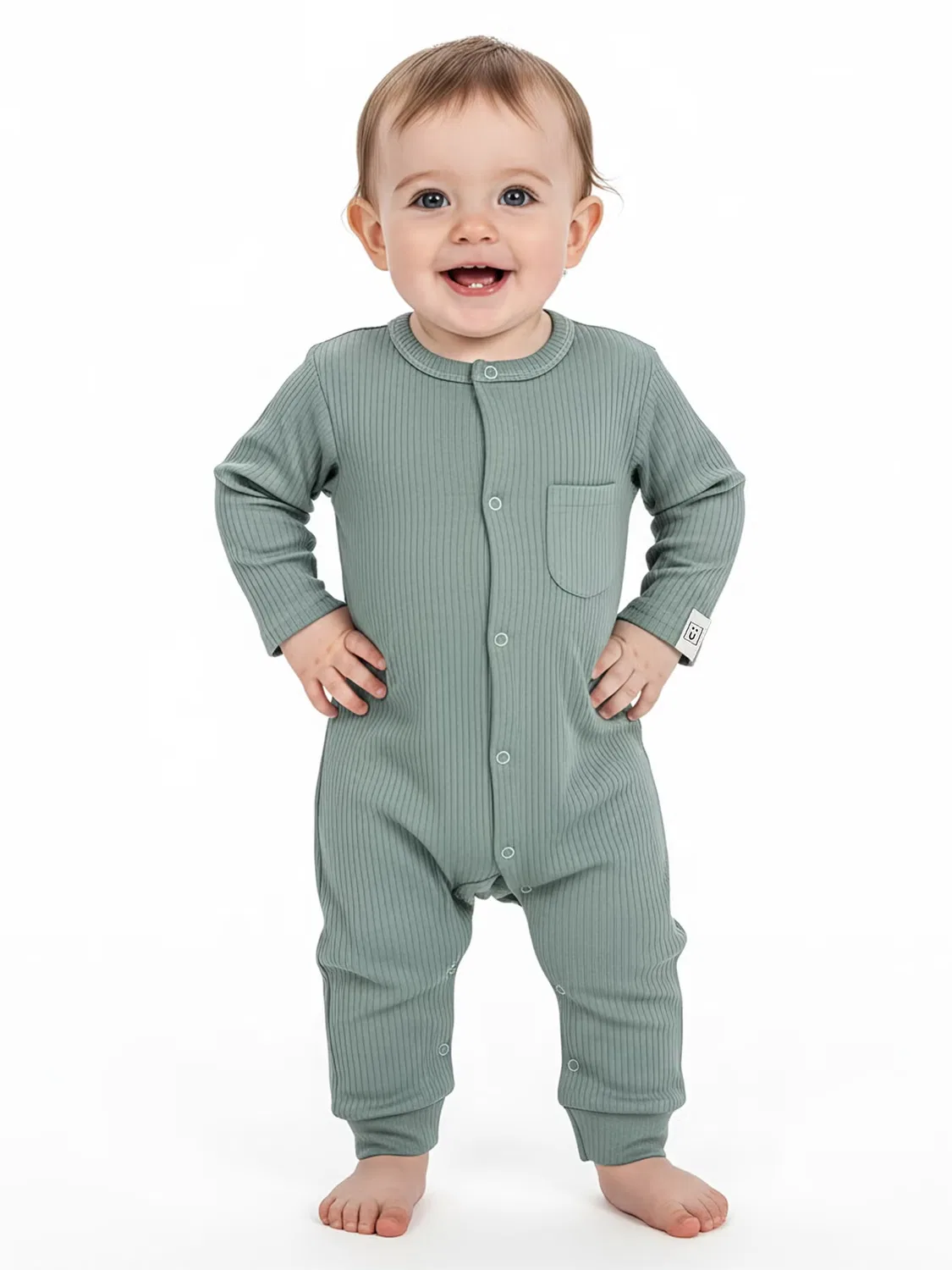 Боди-комбинезон из рубчатого хлопка Babies Basic, зеленый