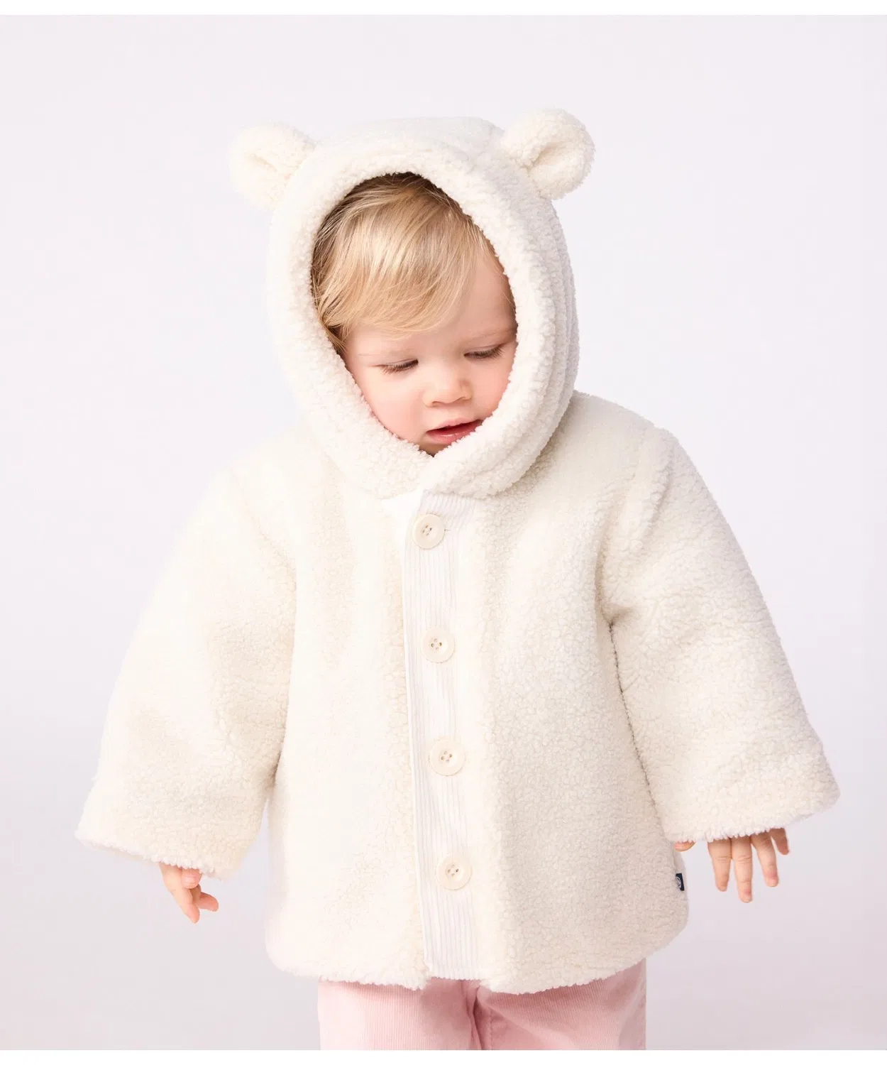 Детская куртка из флиса с капюшоном и ушками, модель с отделкой PETIT BATEAU, Off White