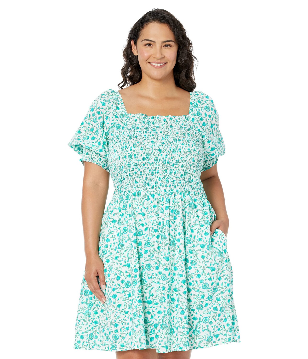 

Платье Draper James, Plus Size Smocked Puff Sleeve Dress in Woodbock Floral