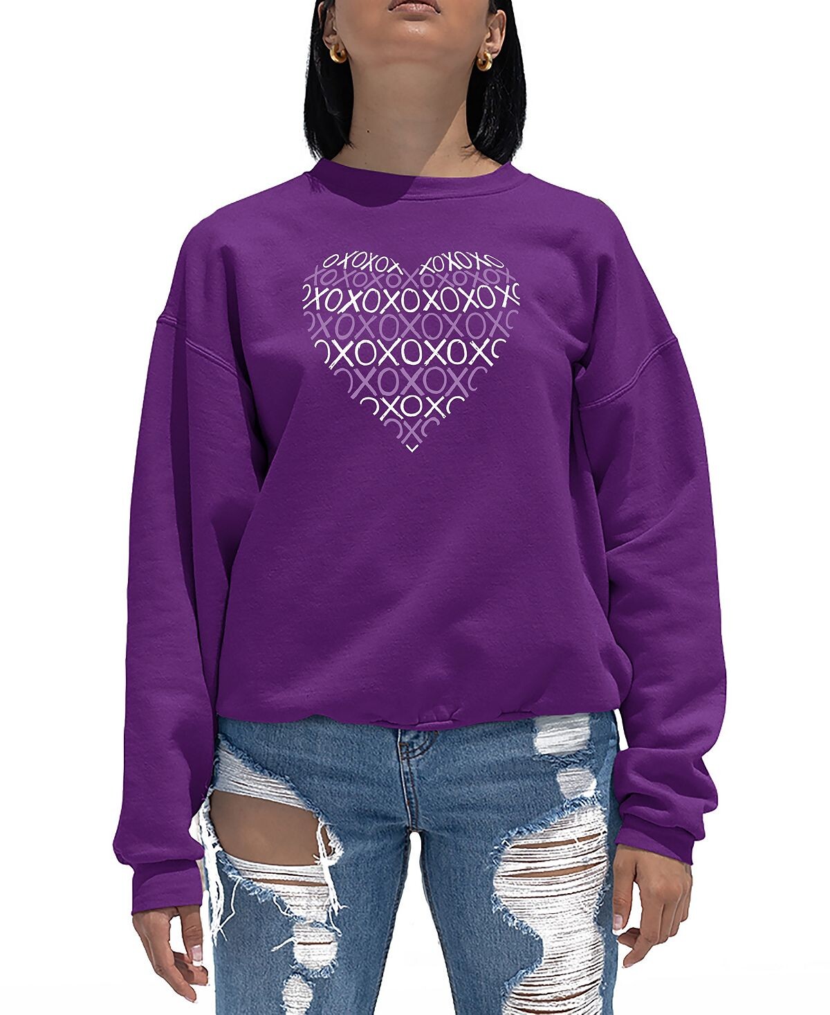 

Женская толстовка с круглым вырезом xoxo heart с надписью word art LA Pop Art, фиолетовый