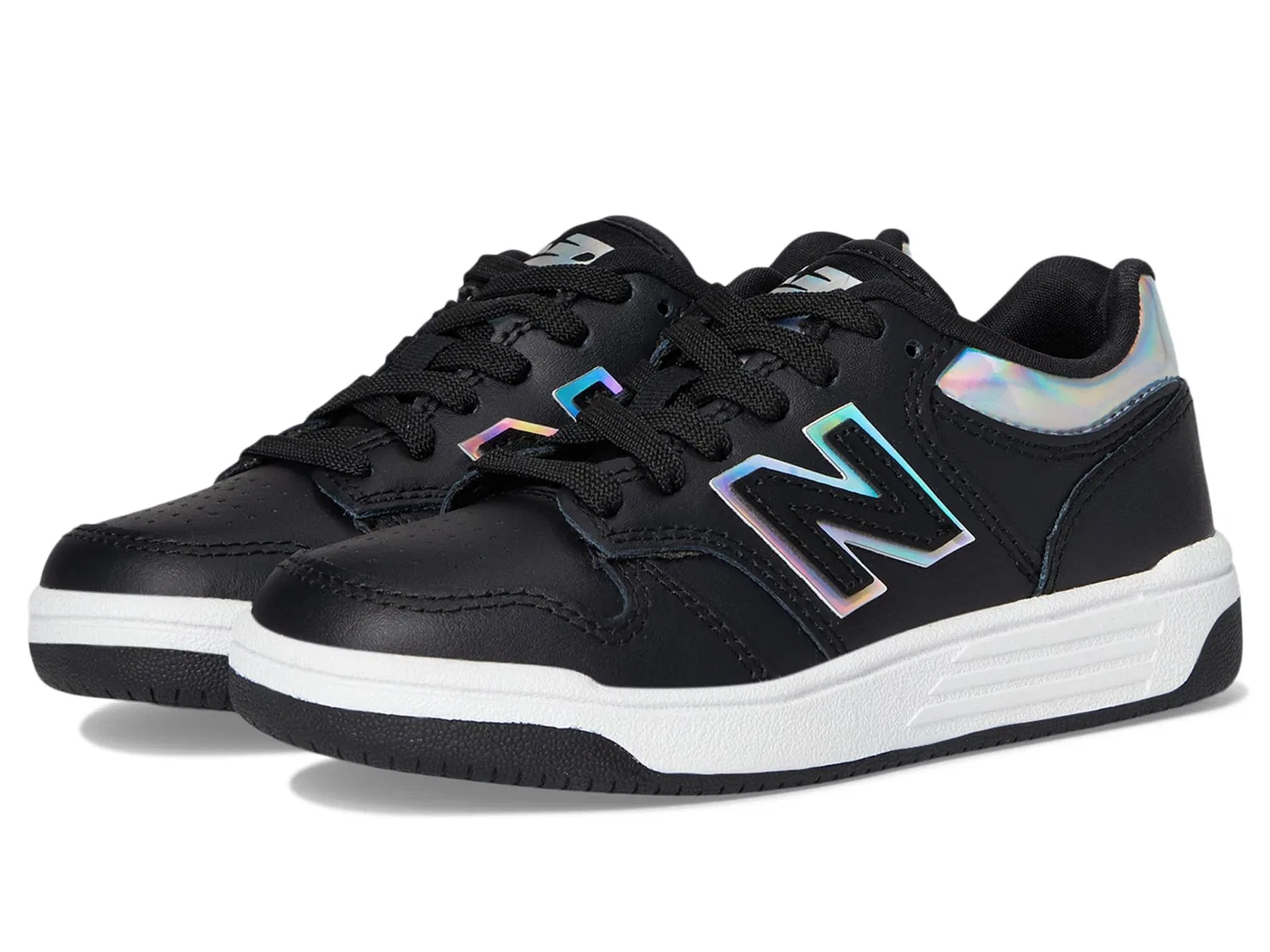 Детские кроссовки для мальчиков с ретро-дизайном 480 V1 Lace-up New Balance, Black White Iridescent