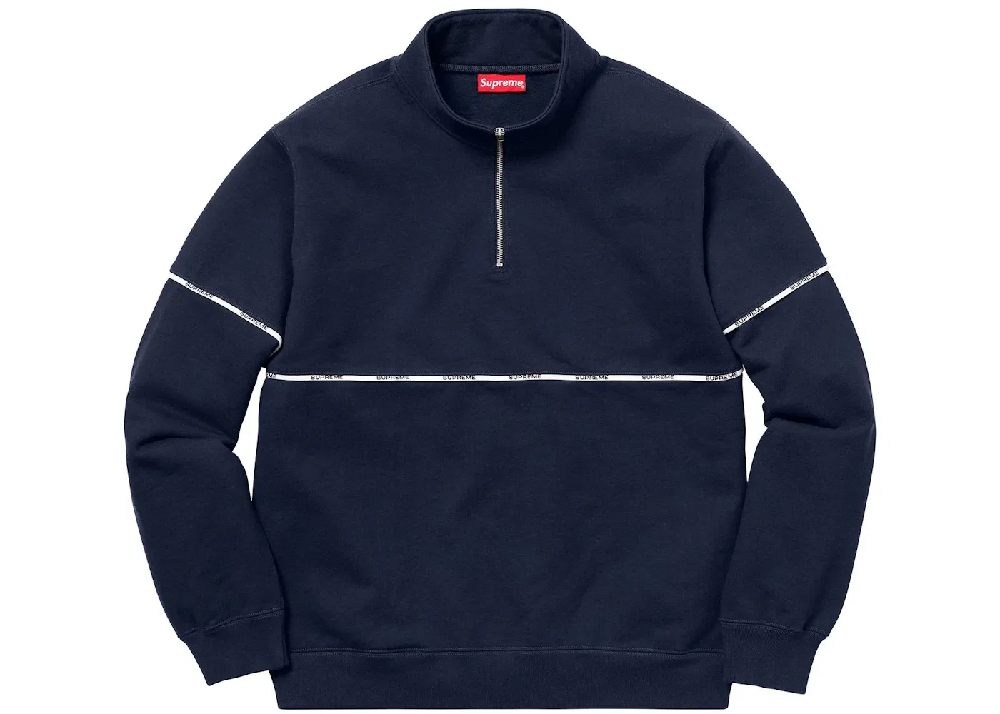 Мужской свитшот на половину молнии с контрастной окантовкой Supreme Logo Piping Half Zip, темно-синий