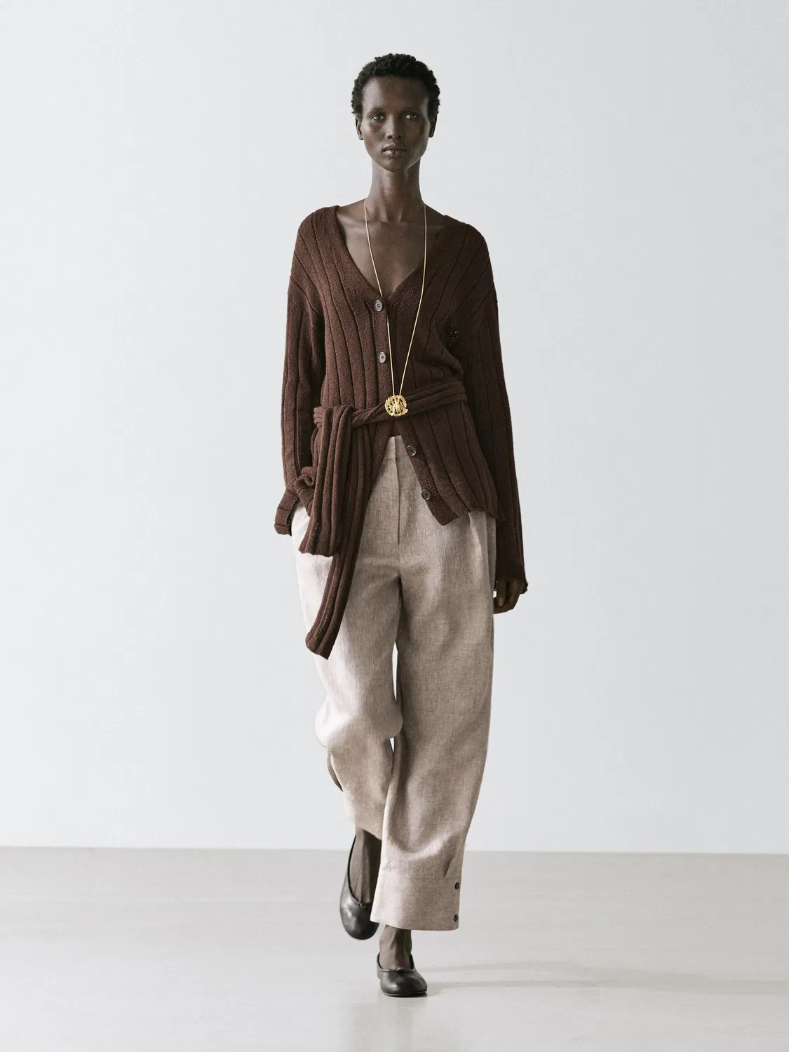 Брюки от костюма с пряжкой Massimo Dutti, бежевый