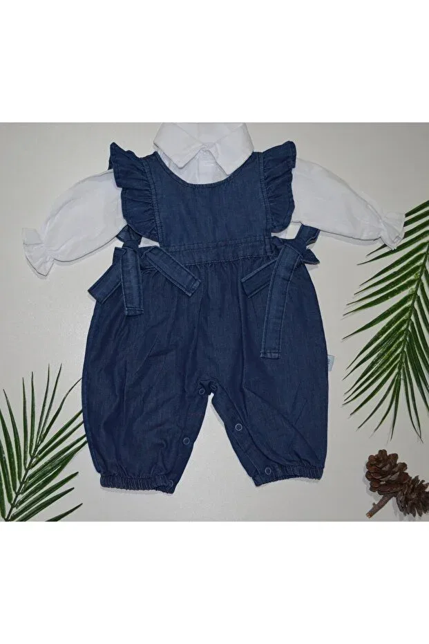 Детский комбинезон для девочек джинсовый с длинным рукавом Lil-Va Kids, Navy Blue — фото 2