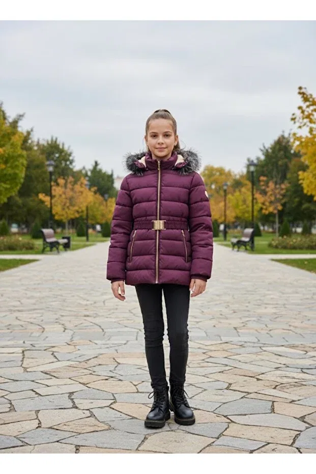 Детское пальто-пуховик для девочек с капюшоном Stilera, Purple