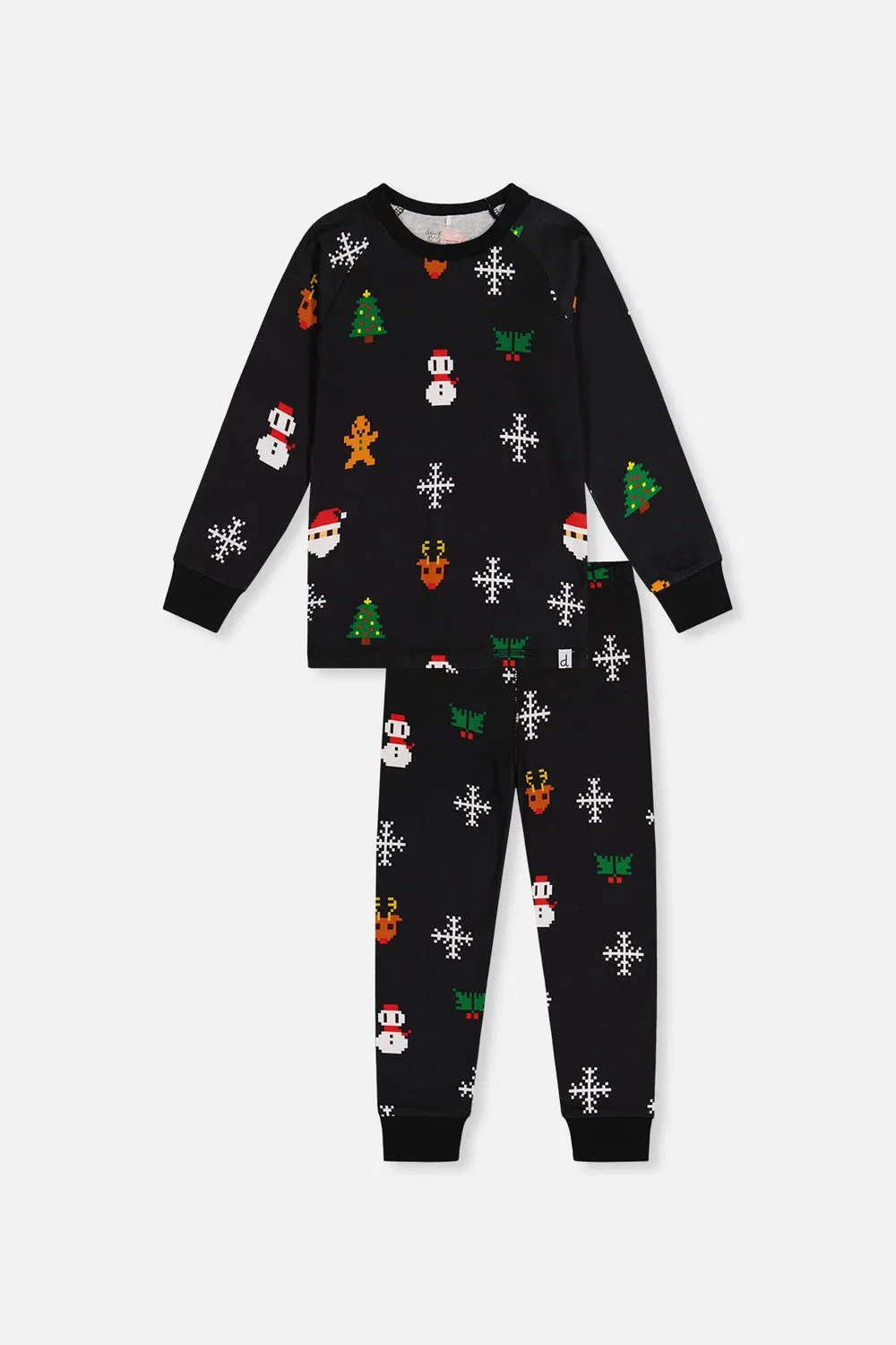 Детский комплект пижамы из органического хлопка с длинным рукавом Black Christmas Pixel Print Deux par Deux, Black Christmas Pixel Print