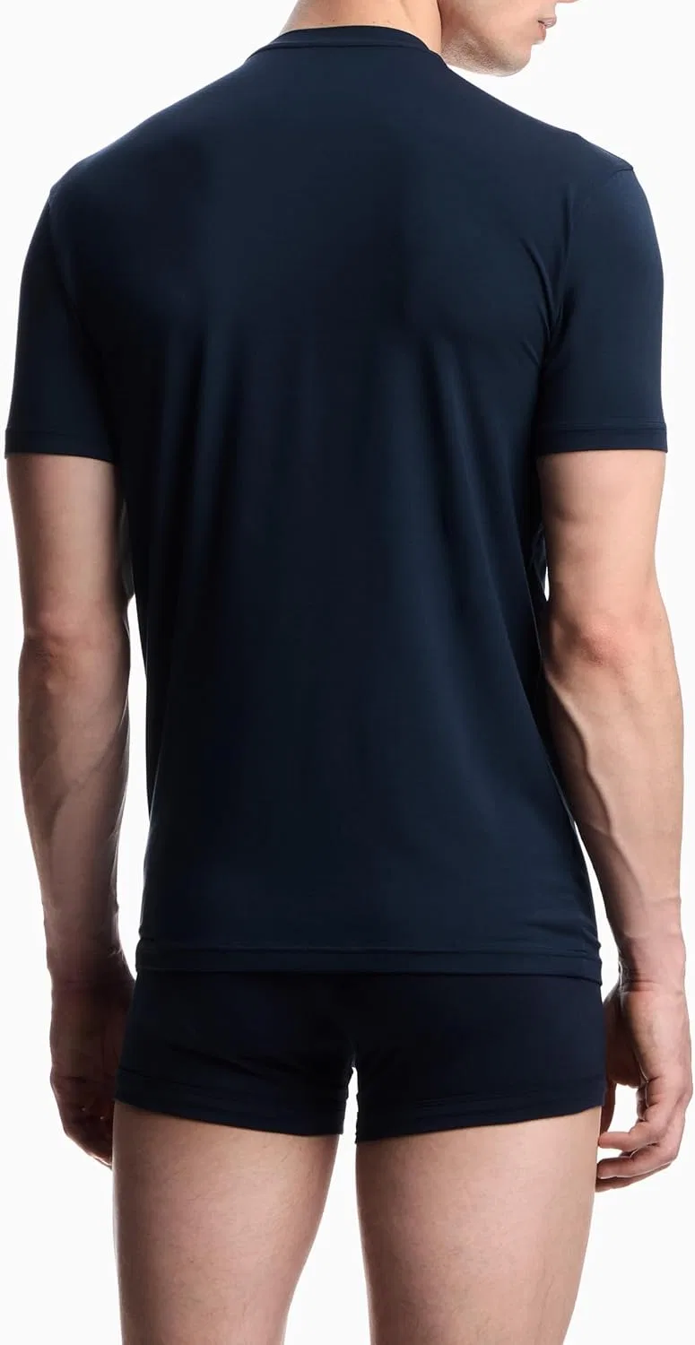Мужская облегающая футболка Soft Modal Short Sleeve Shirt Emporio Armani, Blue — фото 2