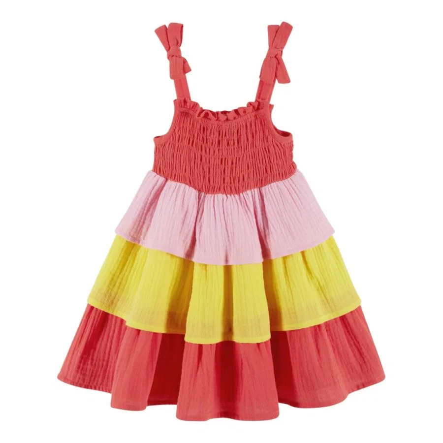 Платье из хлопковой марли с ярусной юбкой, без рукавов, модель Red Gauze Tiered Dress Andy & Evan, Red Gauze
