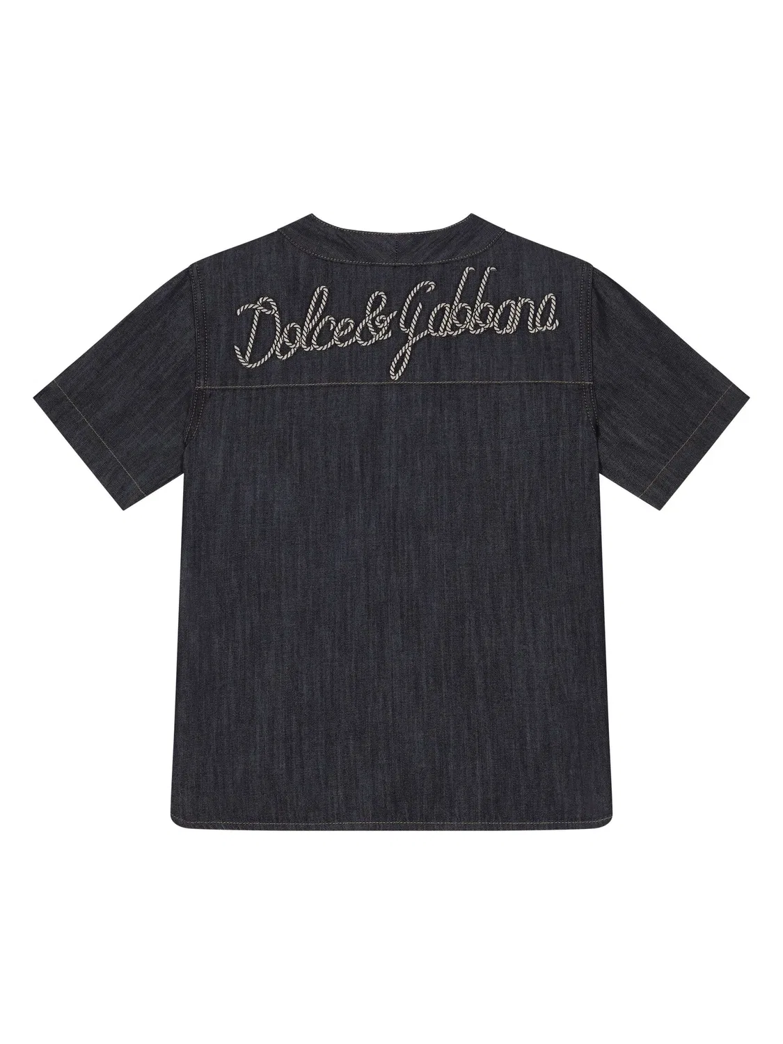 Джинсовая рубашка с вышитым логотипом Dolce & Gabbana, синий — фото 2