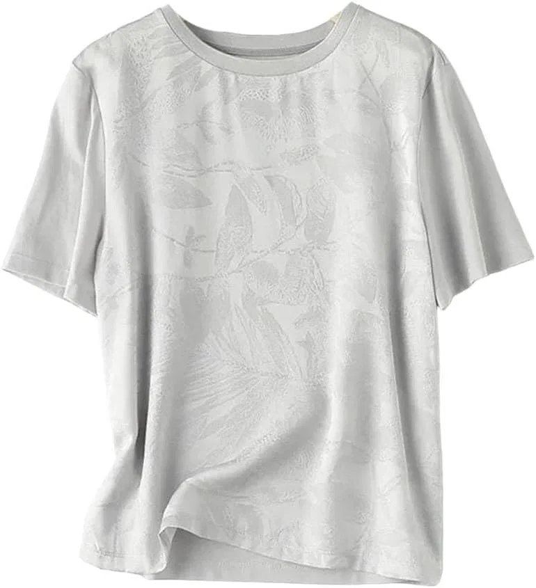 Женская футболка с коротким рукавом из текстурированного шелка, Casual, Light Gray