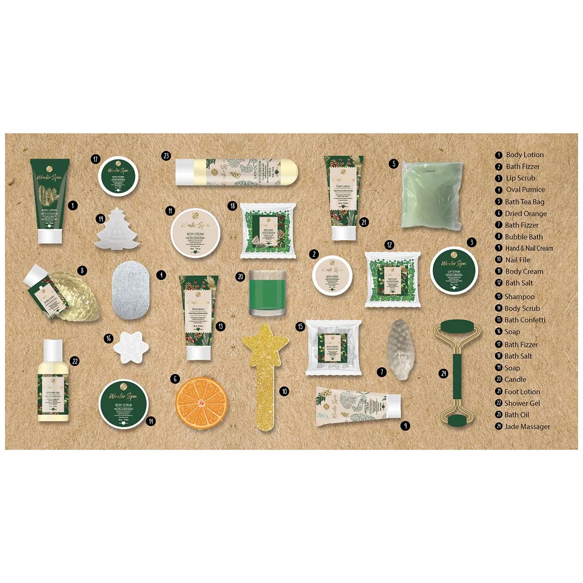 Набор косметики Advent Calendar Winter Spa, Fresh Pine & Winter Berries, 24 предмета, 20x15x5 см, Accentra GmbH — фото 3