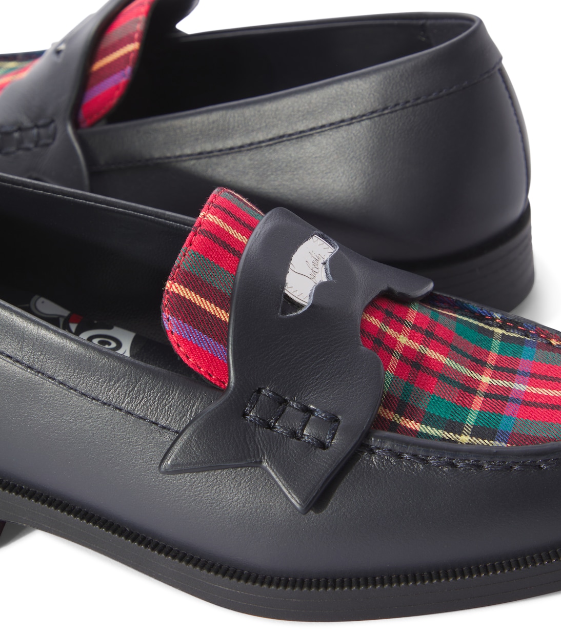 Мини-пенни лоферы из клетчатой кожи Christian Louboutin Kids, Multi/Marine/Lin Navy — фото 4