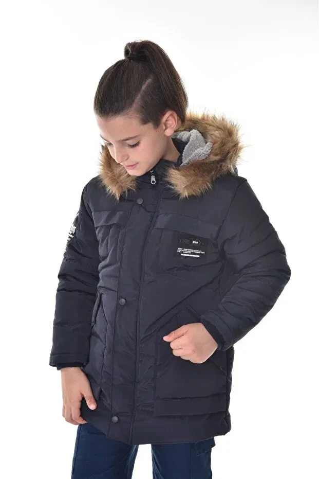 Детское зимнее пальто для девочек с капюшоном Öfi Kids, Navy Blue — фото 2