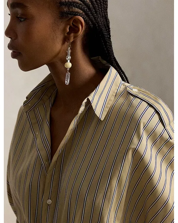 Женское платье-рубашка из хлопкового канваса с принтом Utility Shirt Dress Ralph Lauren, Tan/Royal Multi — фото 4