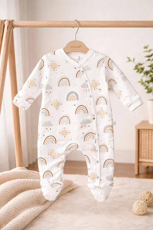 Детский комбинезон для новорожденных с принтом Organic Rainbow Figured Atlas Baby House, White — фото 2