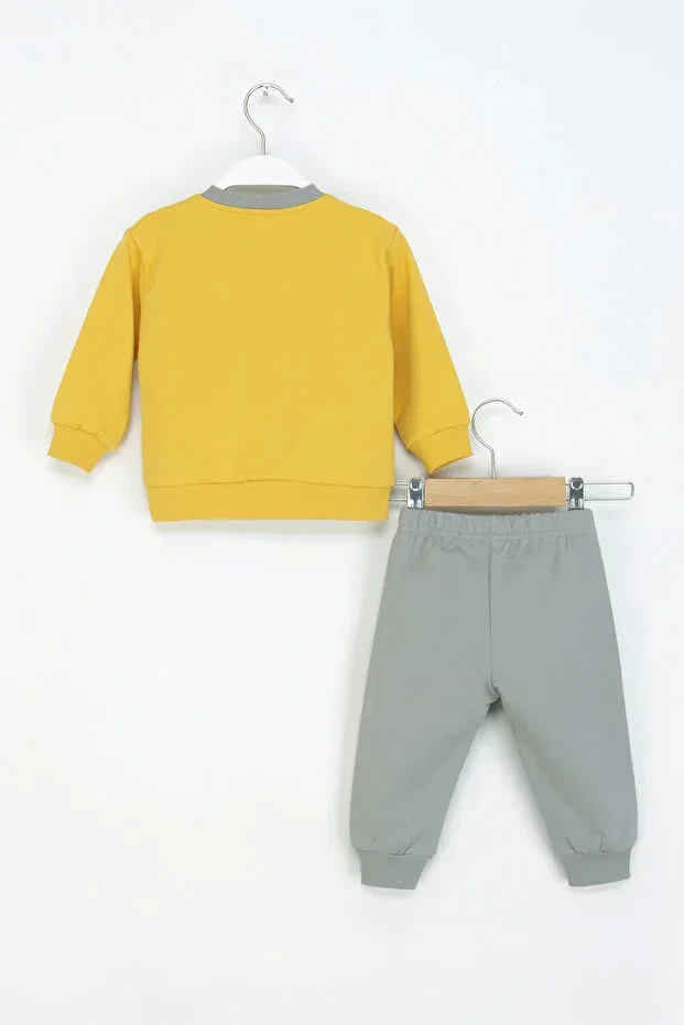 Детский комплект свитшота и брюк с принтом Teddy Bear Embroidered Cotton Fabric Dmb Boys & Girls, Yellow — фото 2