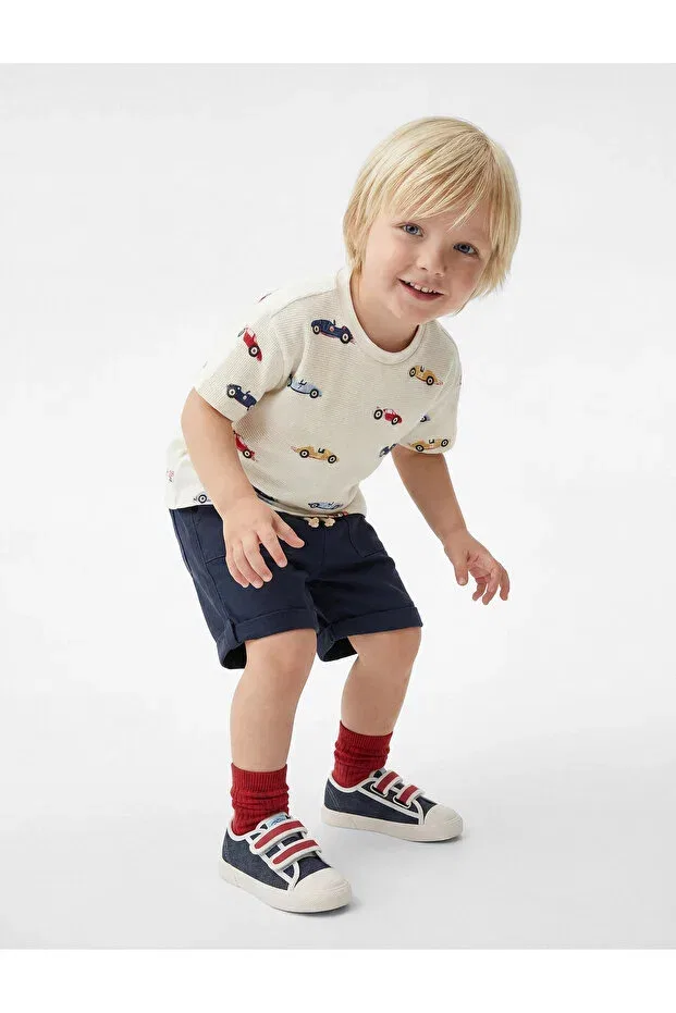Детское для мальчиков футболка с принтом Cotton Car Patterned Koton, Ecru Patterned