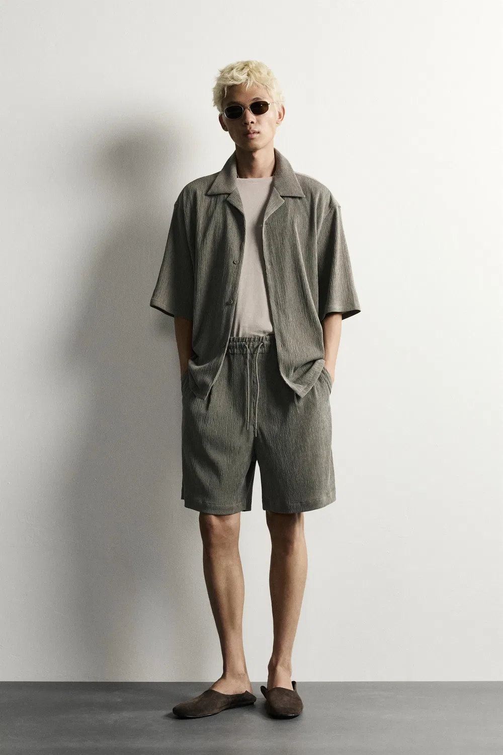 Текстурированная рубашка свободного кроя ZARA, Light khaki