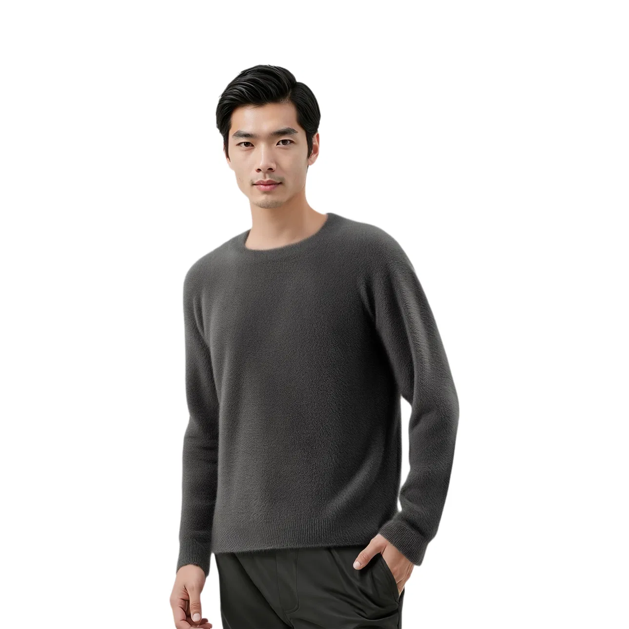 Мужской свитер с круглым вырезом, серый, ZARA, Gray — фото 4