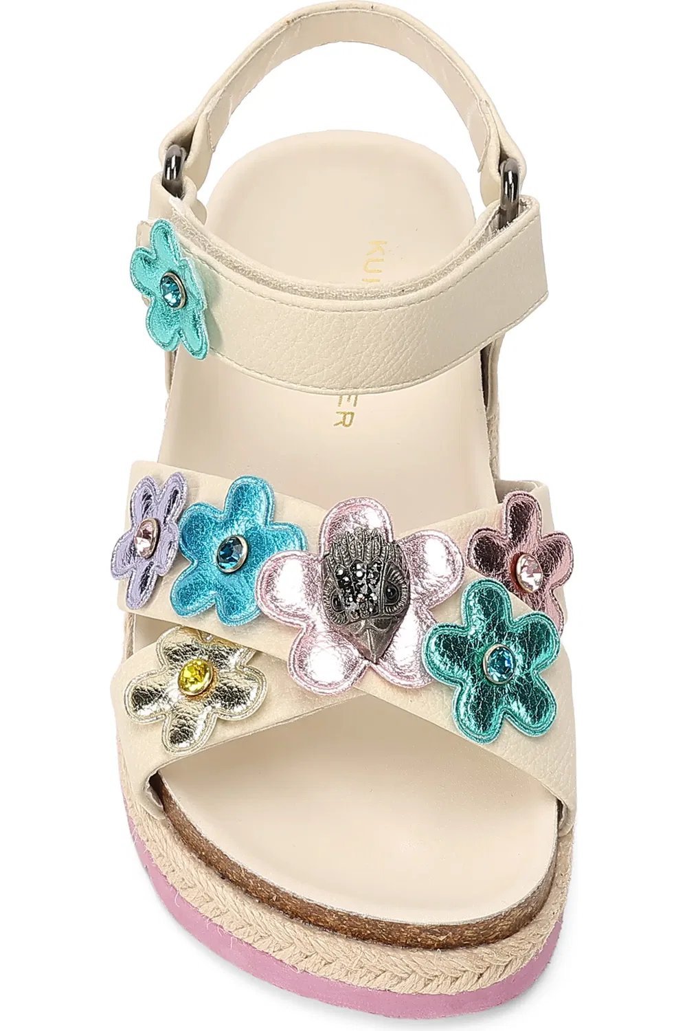 Сандалии детские на платформе с цветочным аппликациями Mini Kensington Flower Kurt Geiger London, Bone Multi — фото 3