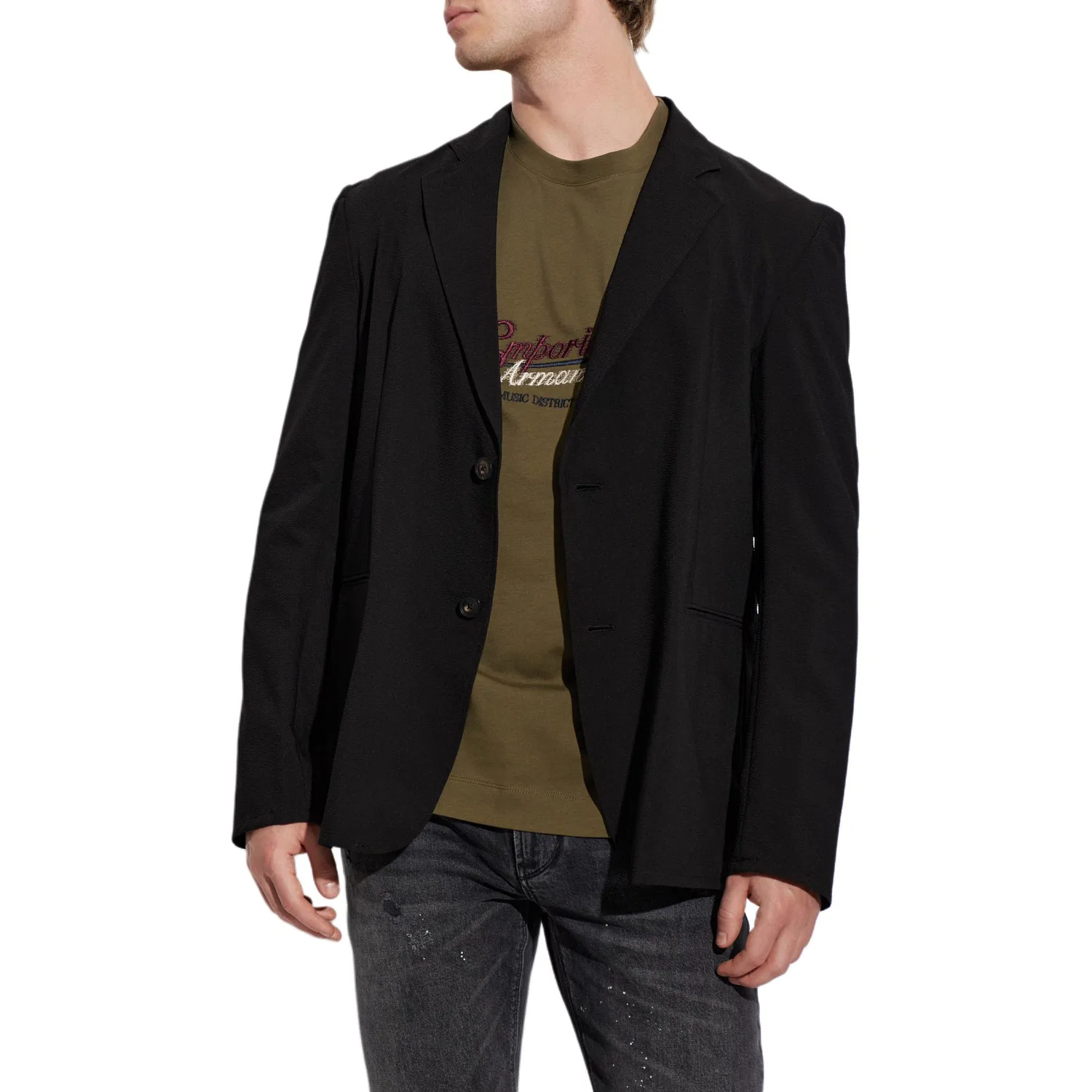 Мужской деловой костюм с умеренным воротником, прямой крой, EMPORIO ARMANI, Black — фото 3