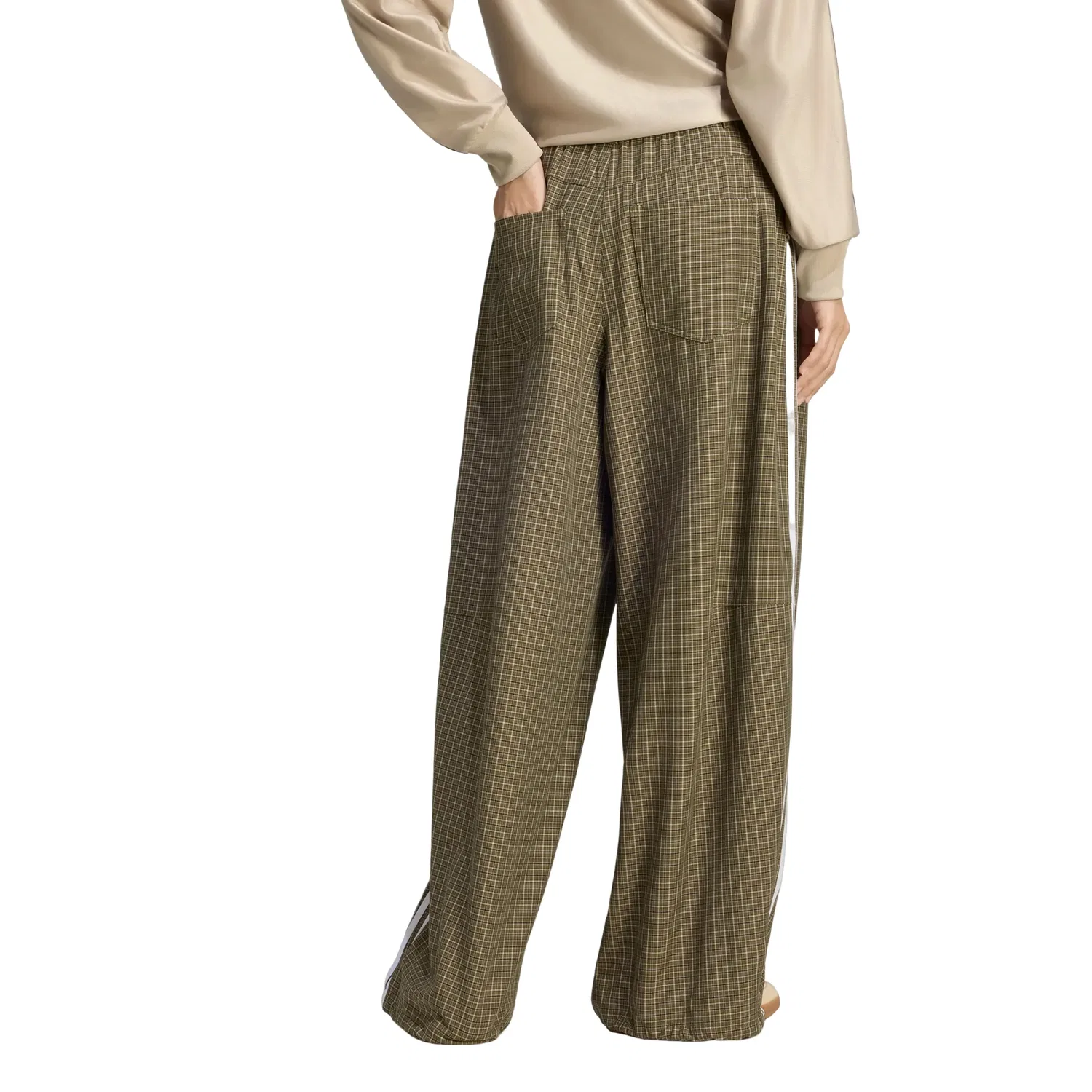 Женские брюки Checks Loose Pants Asia SIzing 'Olive Strata Wonder Beige Aurora Coffee' adidas, Olive Strata/Wonder Beige/Aurora Coffee — фото 3