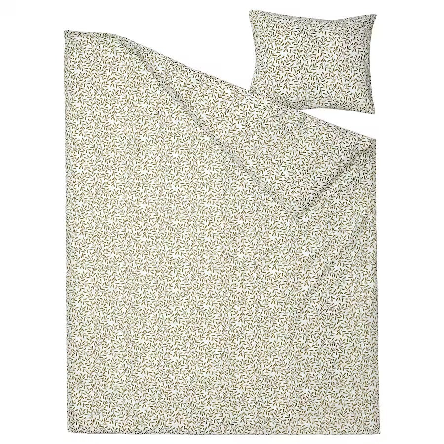 Комплект постельного белья Ikea Sorgmantel, 2 предмета, 150x200/50x60 см, бело-зеленый — фото 2
