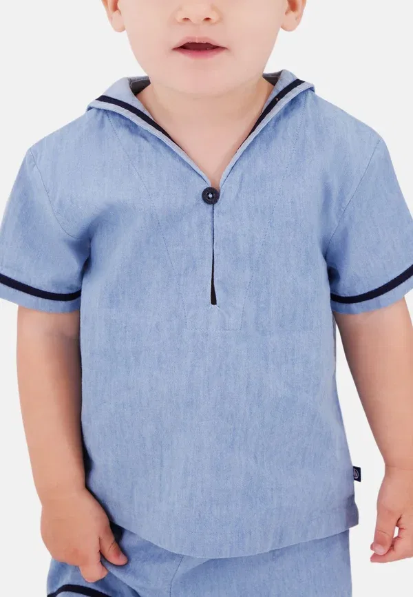 Комплект: топ с v-образным вырезом и шорты Marl Petit Bateau bleu clair, светло-голубой — фото 3
