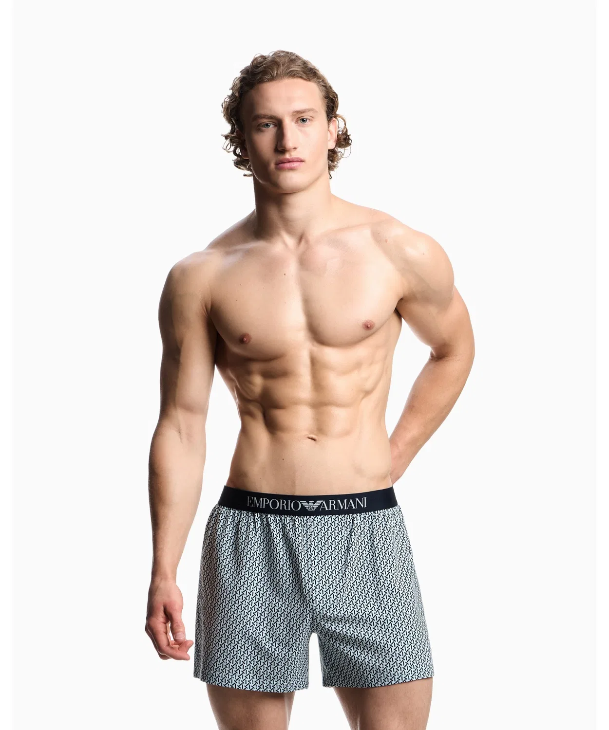 Мужские трусы с принтом Pattern Mix Print EMPORIO ARMANI, Light Blue Grey — фото 3