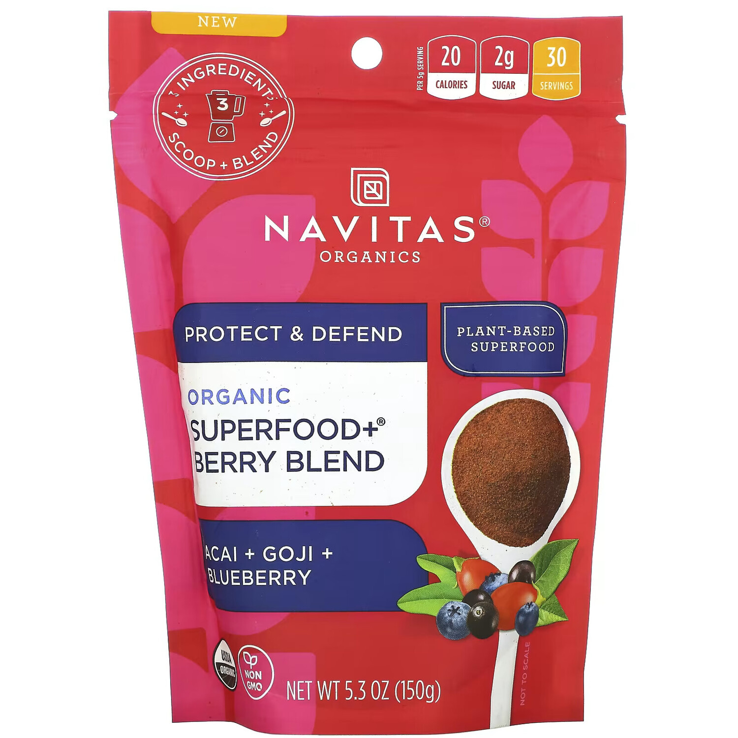 

Navitas Organics, Органический суперпродукт + смесь ягод, асаи, годжи и голубика, 150 г (5,3 унции)