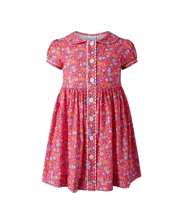 Детское платье для девочек с коротким рукавом Cherry Button-Front Rachel Riley, красный