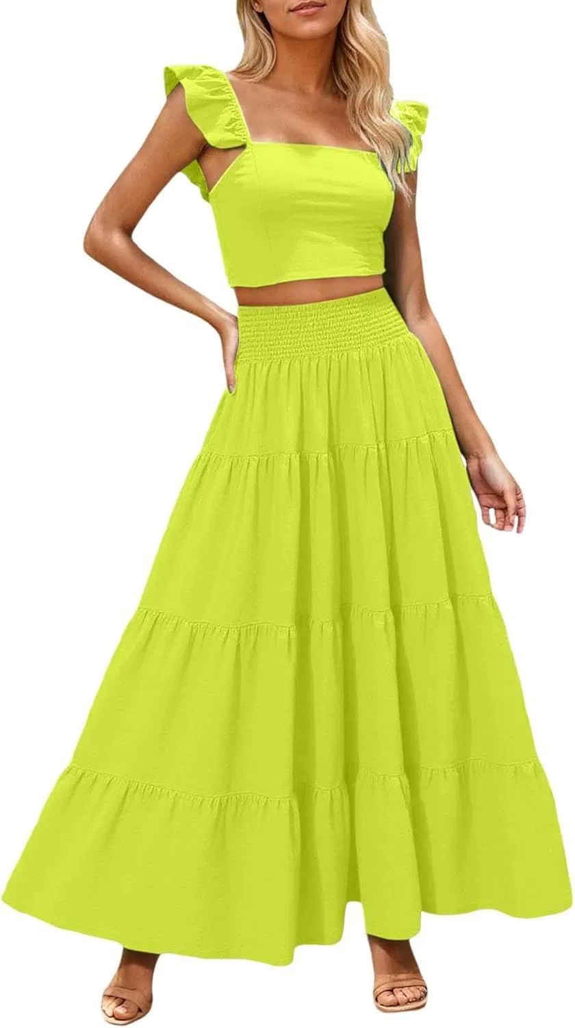 Женский летний комплект из двух предметов макси платье свободного кроя, Light Green