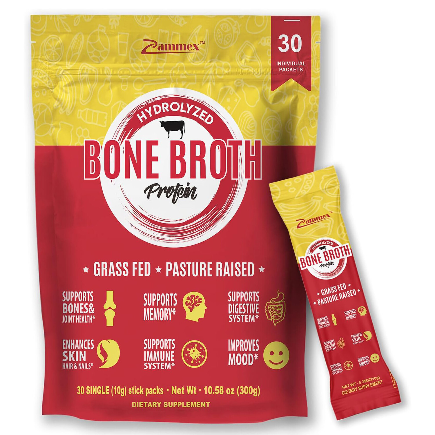 

Коллаген Zammex Bone Broth 30 Travel Stick Packets, 300 гр
