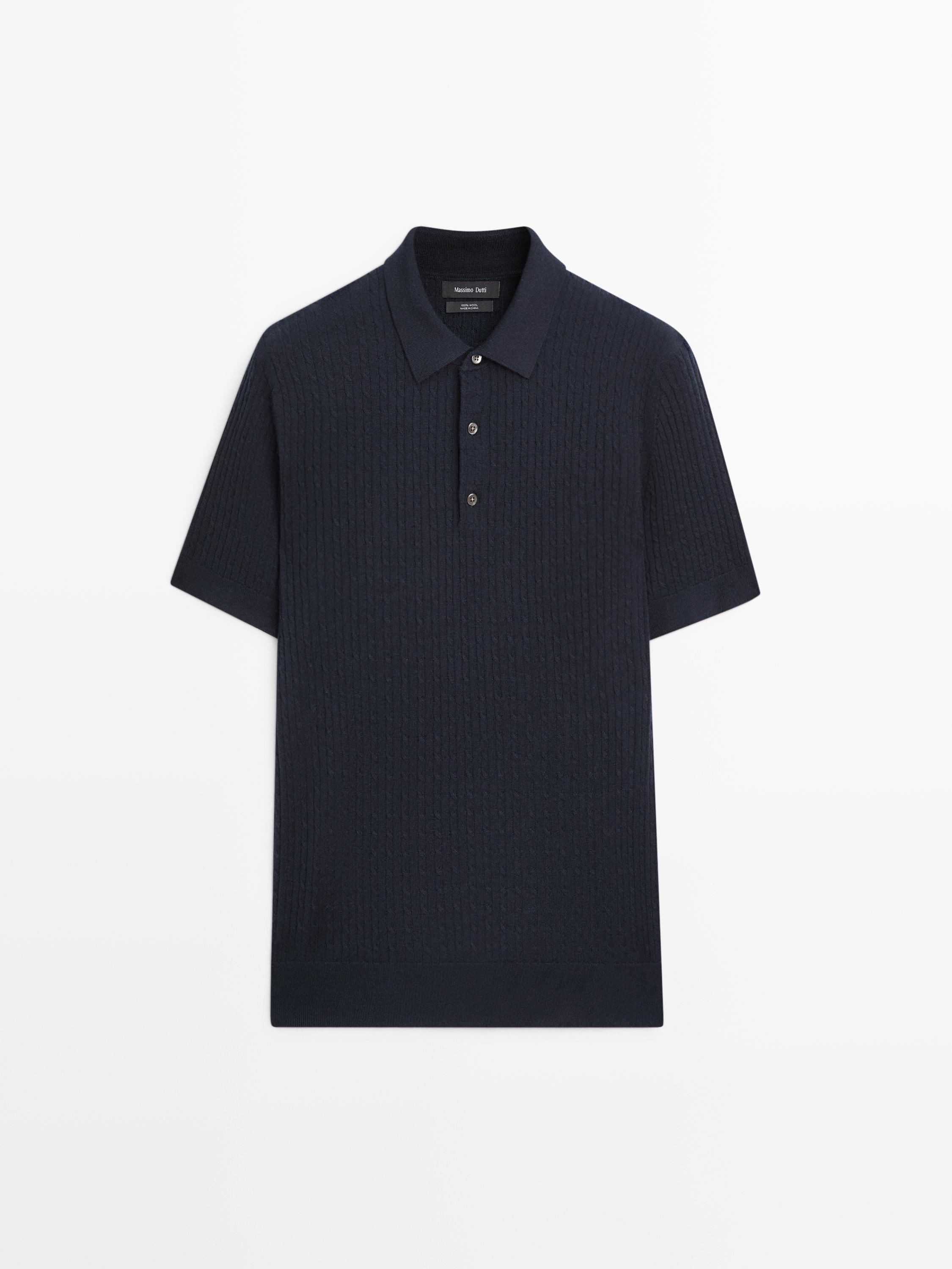 Вязаный свитер-поло из мериносовой шерсти Massimo Dutti, navy blue — фото 2