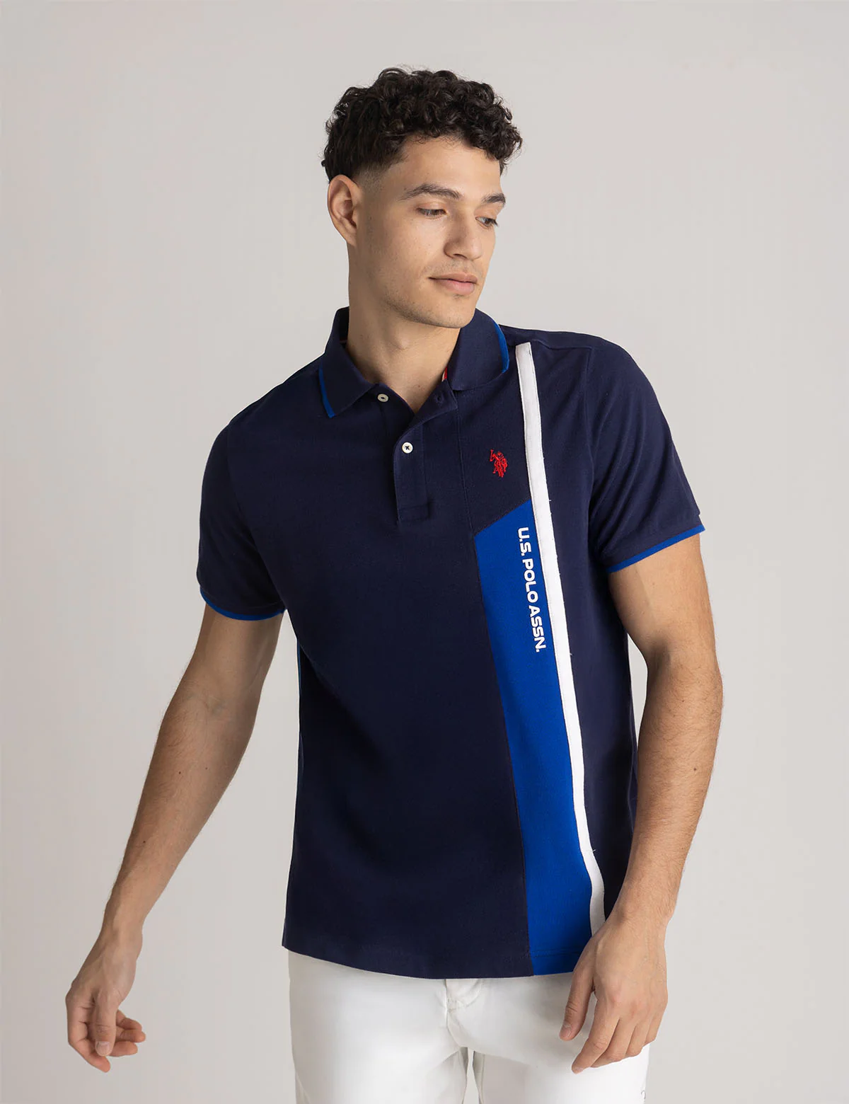 

Футболка-поло U.S. Polo Assn Vertical Color Block Pique, темно-синий