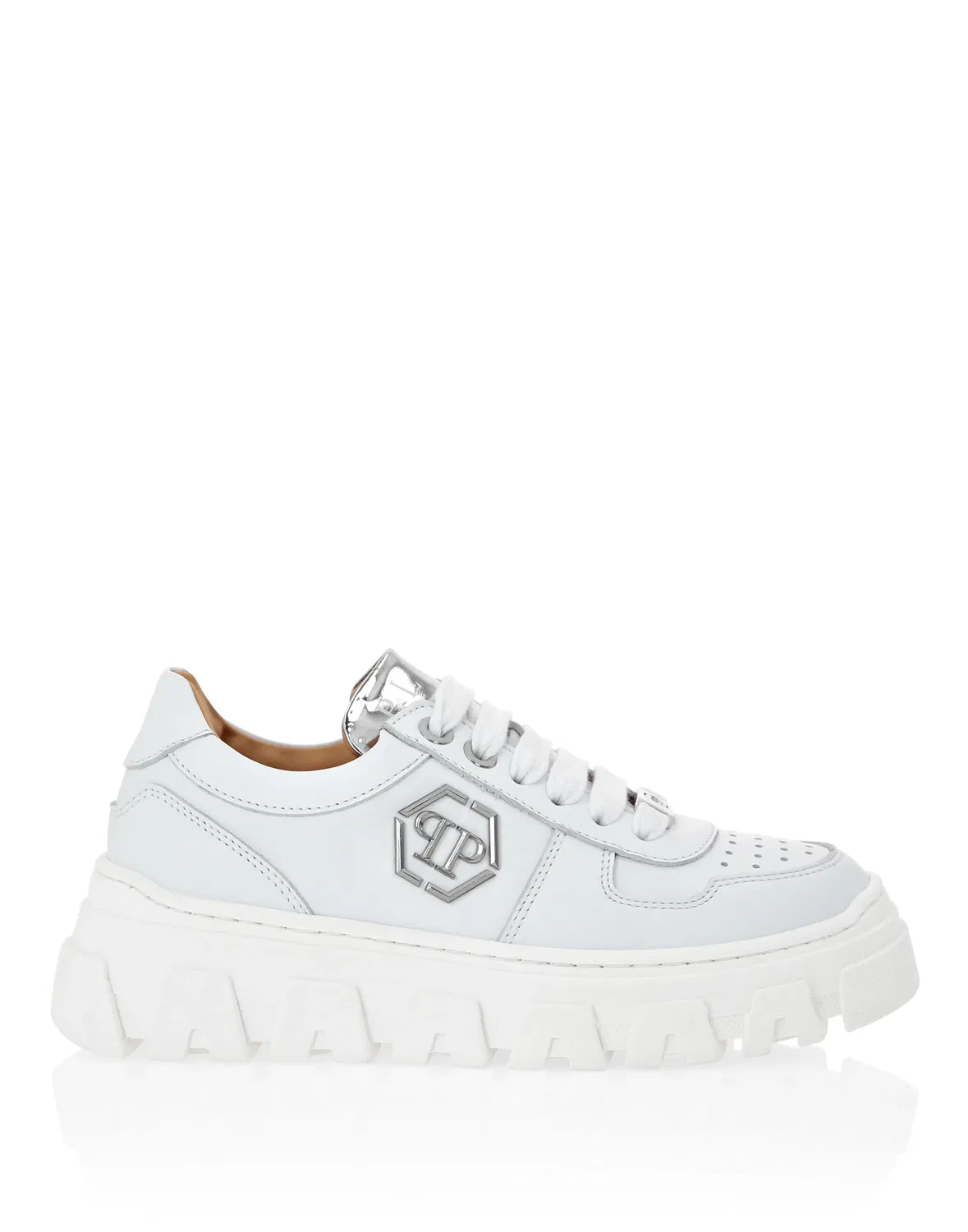 Детские кроссовки кожаные на шнуровке LEATHER LO-TOP SNEAKERS HEXAGON PHILIPP PLEIN, черный — фото 2