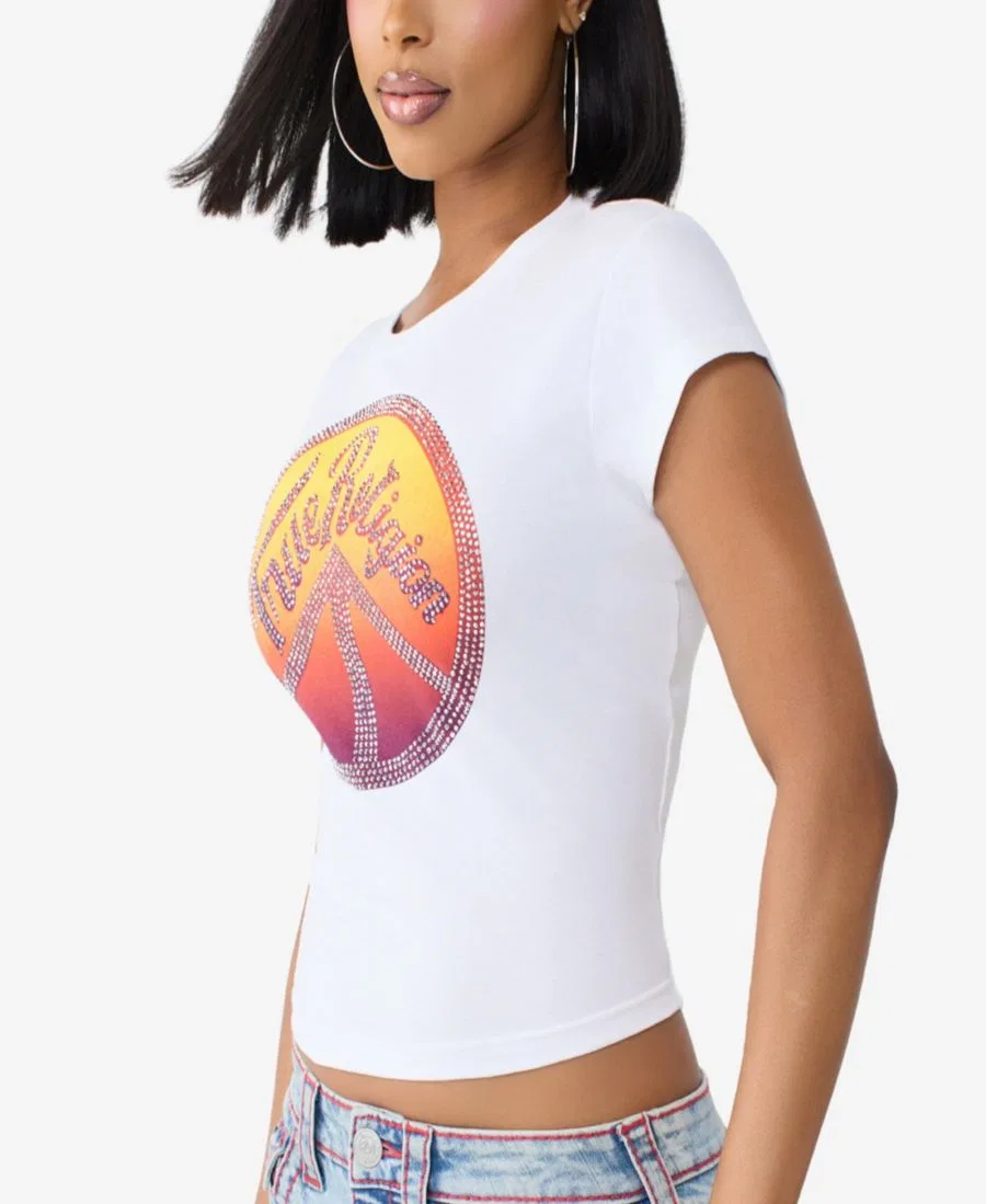 Футболка-кроп с принтом Crystal Peace Sign True Religion, Optic White