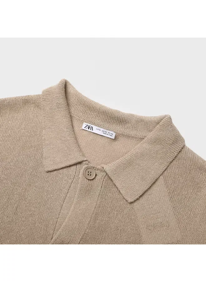 Кардиган с длинным рукавом на лацканах Zara, хаки — фото 4