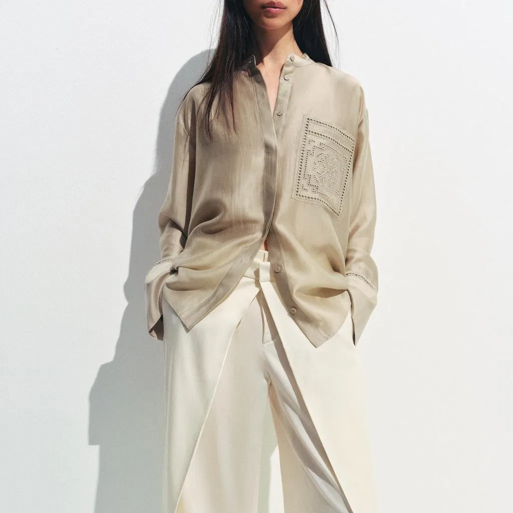 Женская рубашка с круглым вырезом Mink ZARA, Mink — фото 4